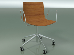 Silla 0352 (5 ruedas, con reposabrazos, LU1, sin tapizado, efecto teca)