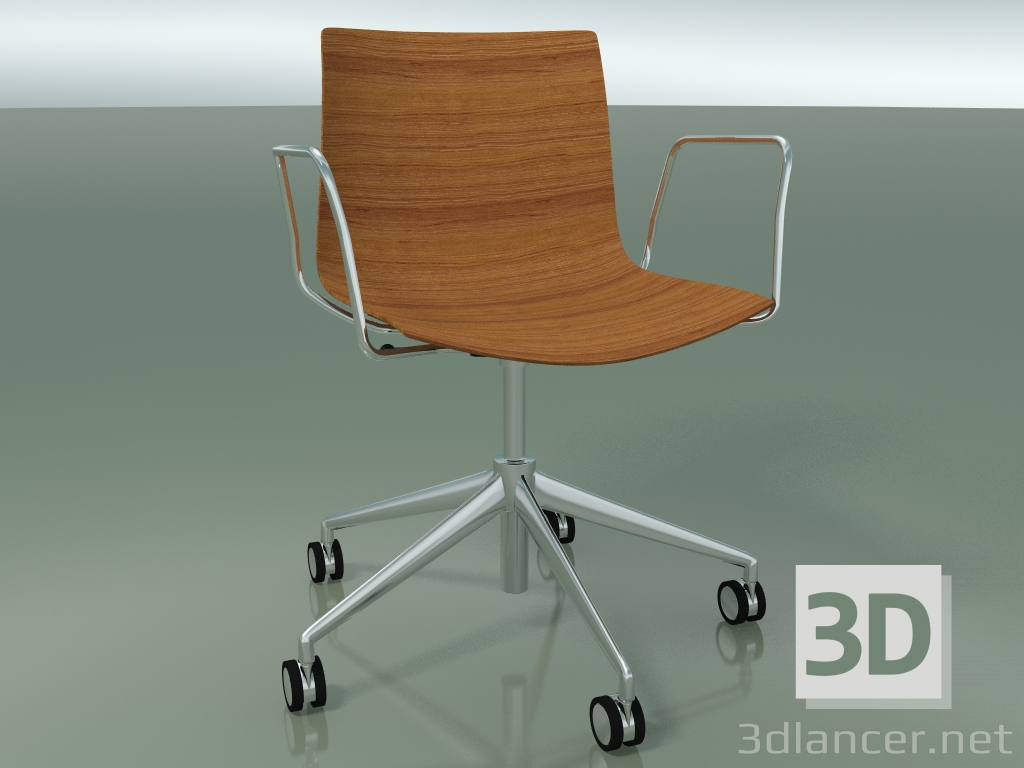 modello 3D Sedia 0352 (5 ruote, con braccioli, LU1, senza rivestimento, effetto teak) - anteprima