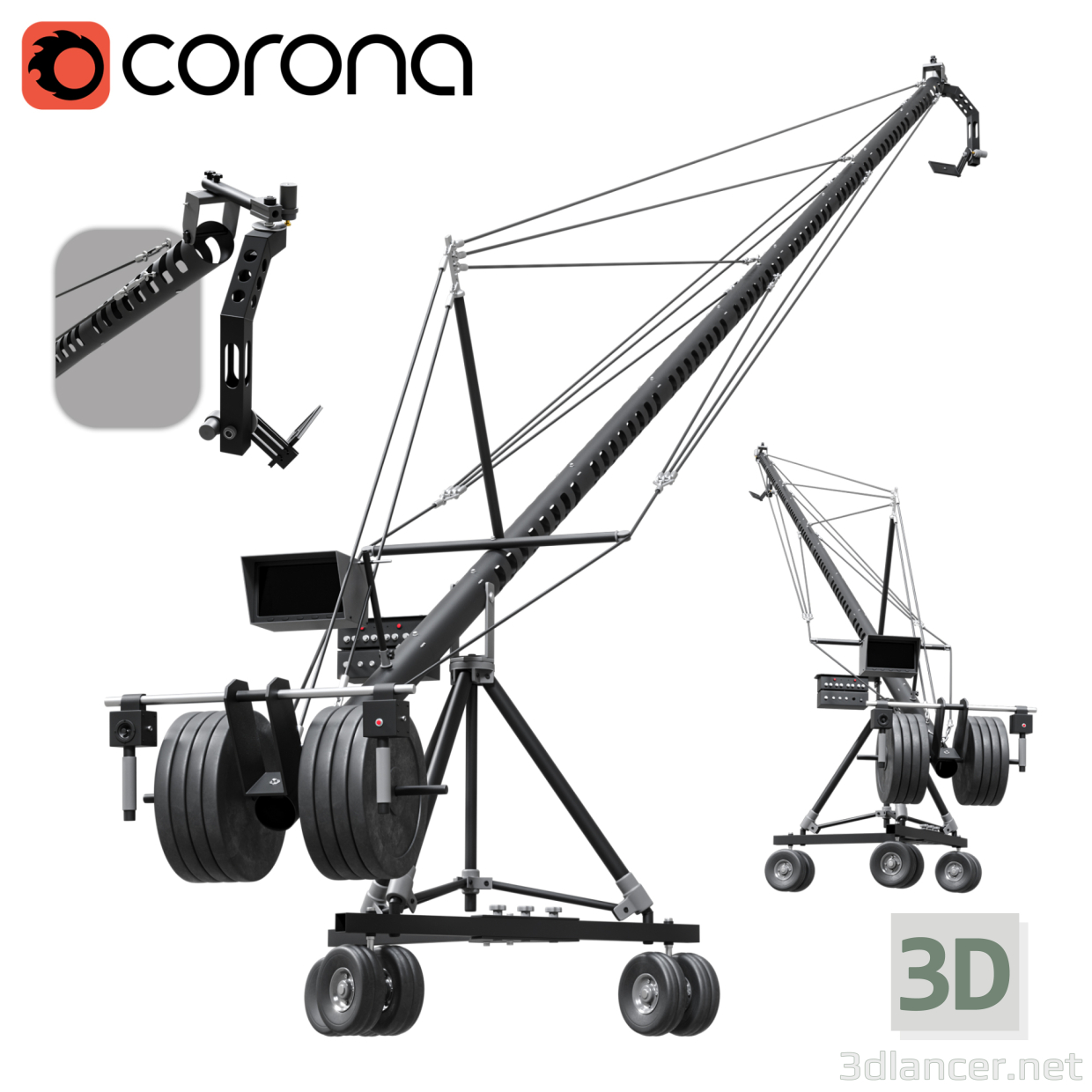 3d Cinema Crane Camera Silver model buy - render