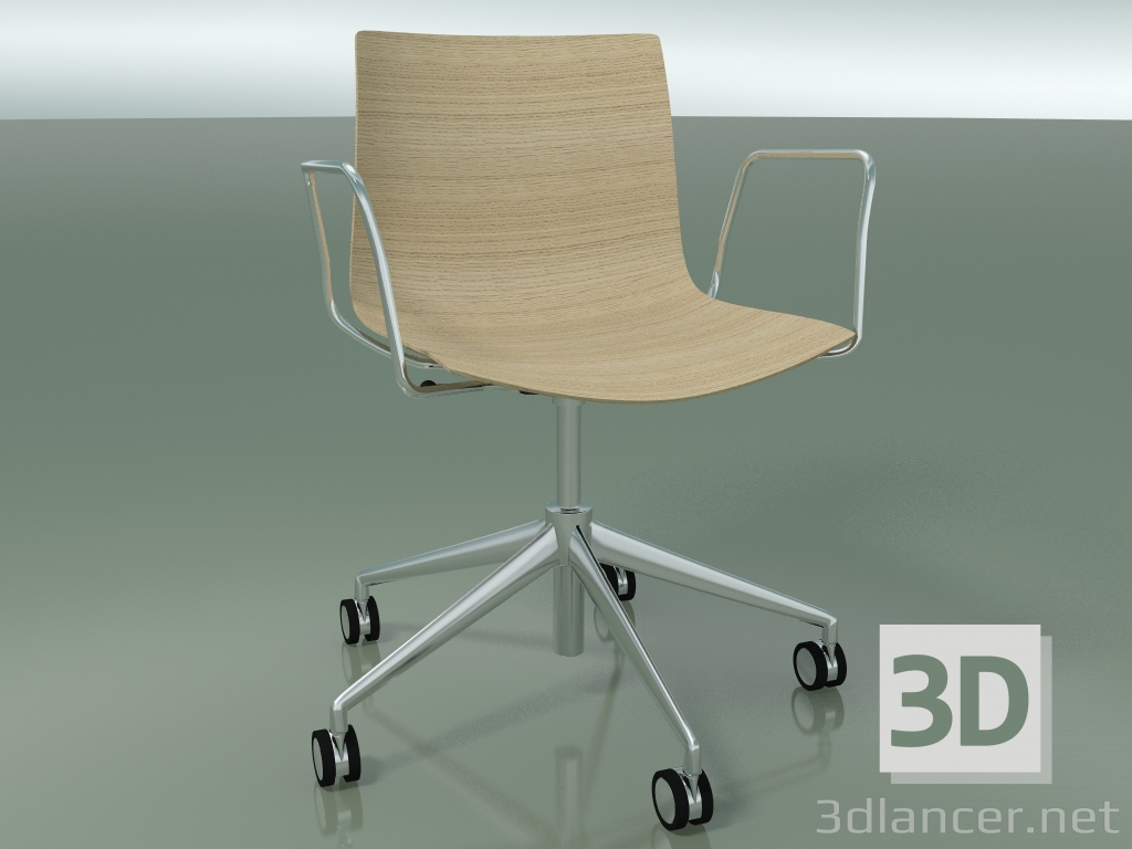 3d model Silla 0352 (5 ruedas, con reposabrazos, LU1, sin tapizado, roble blanqueado) - vista previa