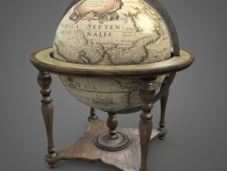 Globe terrestre vintage sur support en bois pbr modèle 3D Low-poly