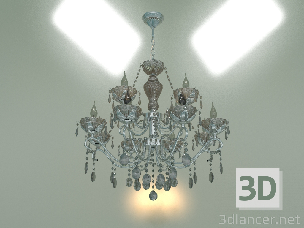 modello 3D Lampadario a sospensione Teodore 10103-12 (cristallo cromo fumè) - anteprima