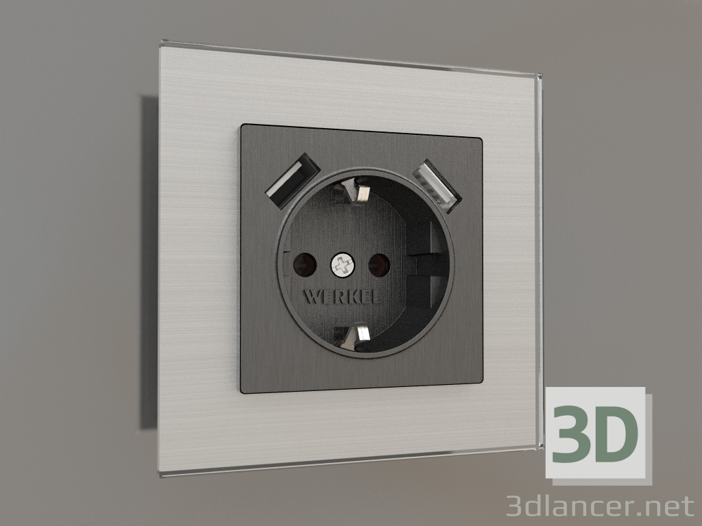 modèle 3D Prise avec mise à la terre et 2 USB type A (graphite ondulé) - preview