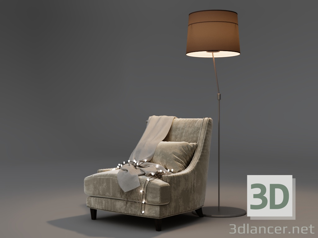 modello 3D di Poltrona con ghirlanda e lampada da terra comprare - rendering