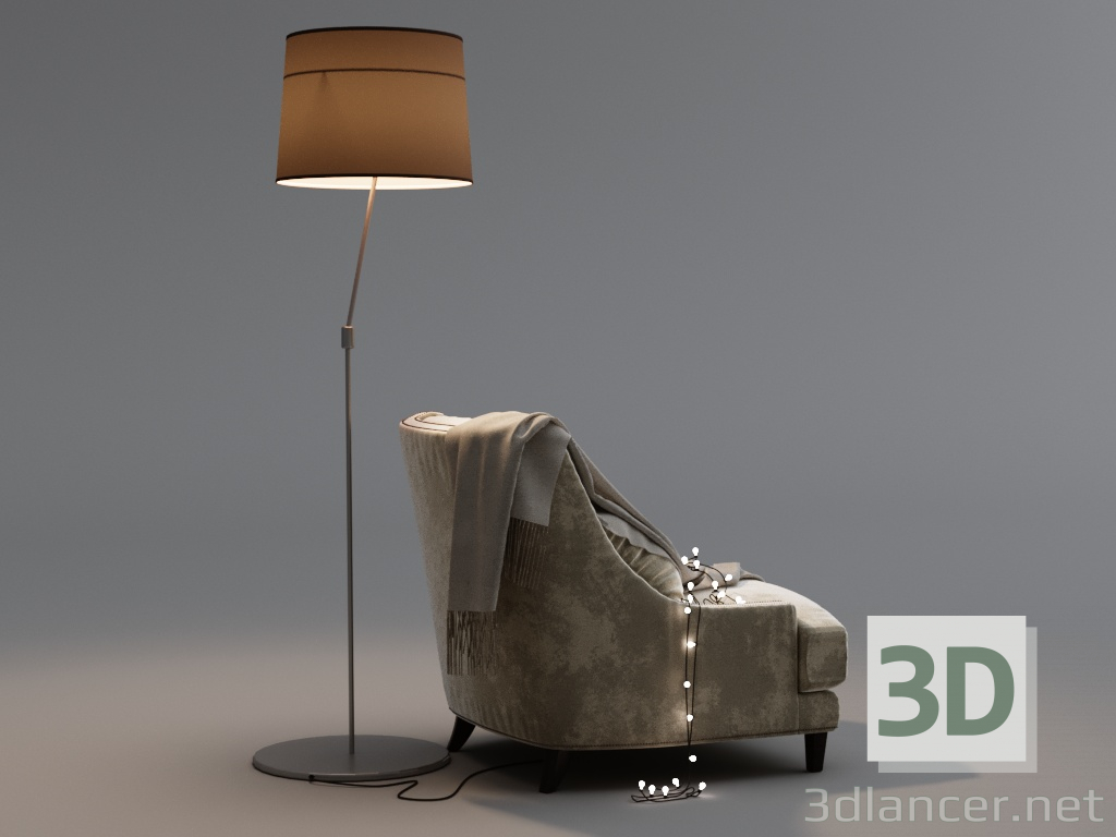 modello 3D di Poltrona con ghirlanda e lampada da terra comprare - rendering