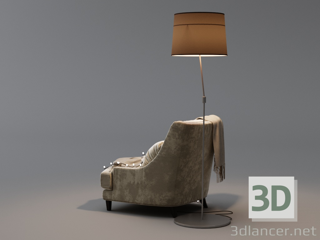 modello 3D di Poltrona con ghirlanda e lampada da terra comprare - rendering