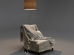 Fauteuil avec guirlande et lampadaire