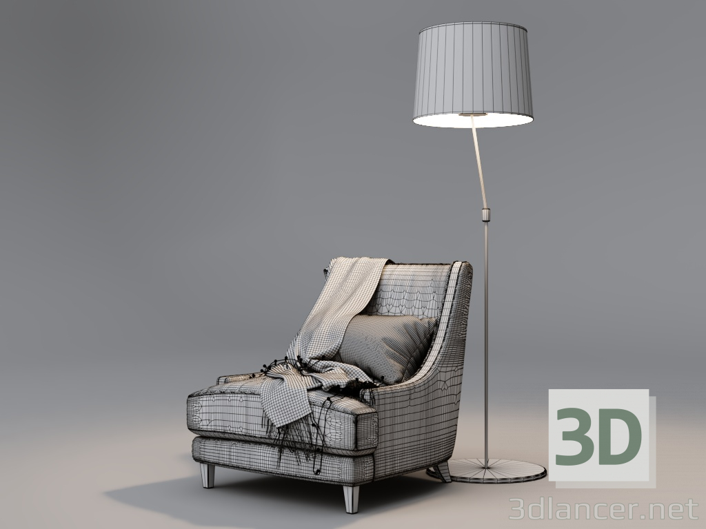 modello 3D di Poltrona con ghirlanda e lampada da terra comprare - rendering