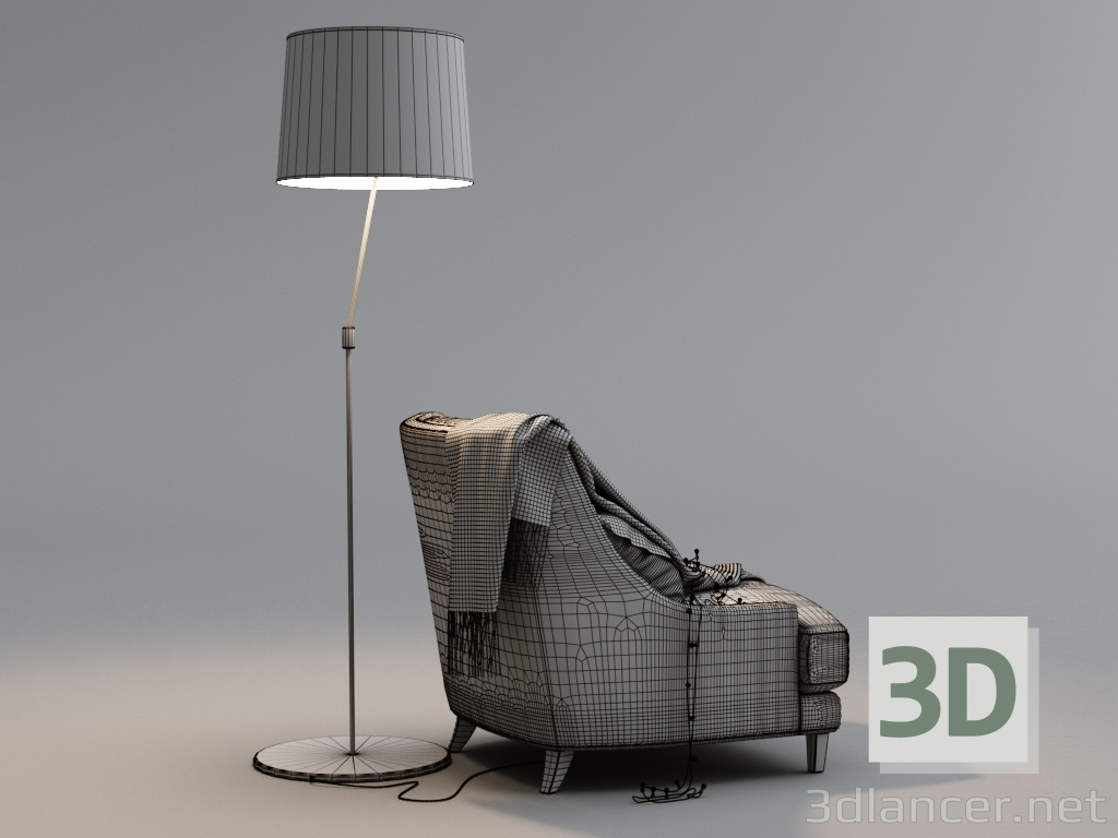 Sessel mit Girlande und Stehlampe 3D-Modell kaufen - Rendern