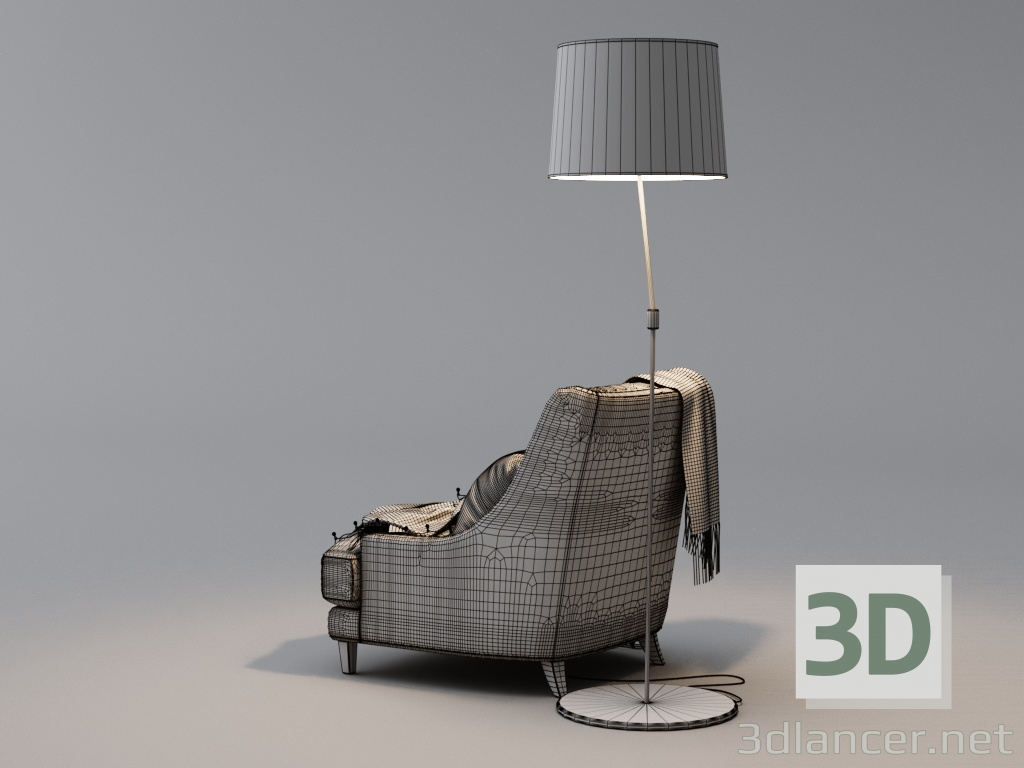 Sessel mit Girlande und Stehlampe 3D-Modell kaufen - Rendern