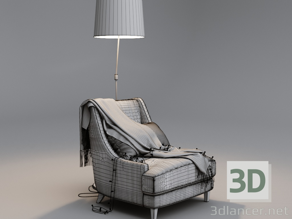 Sessel mit Girlande und Stehlampe 3D-Modell kaufen - Rendern