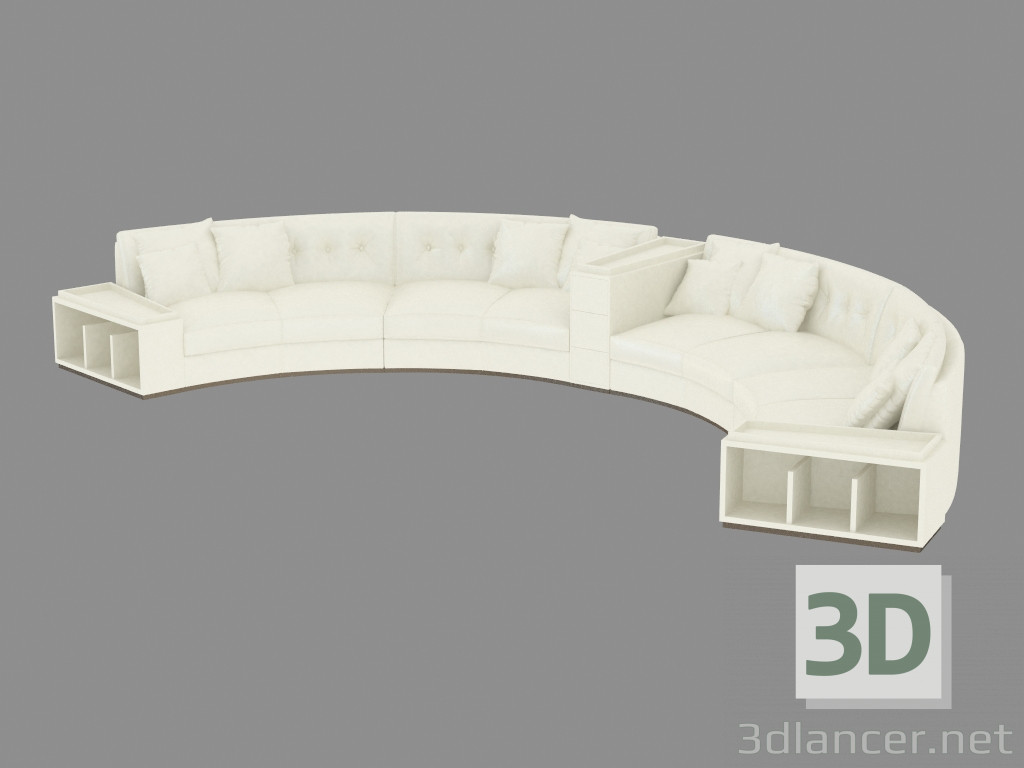 3d model Sofá redondo de cuero semi-circo (608) - vista previa