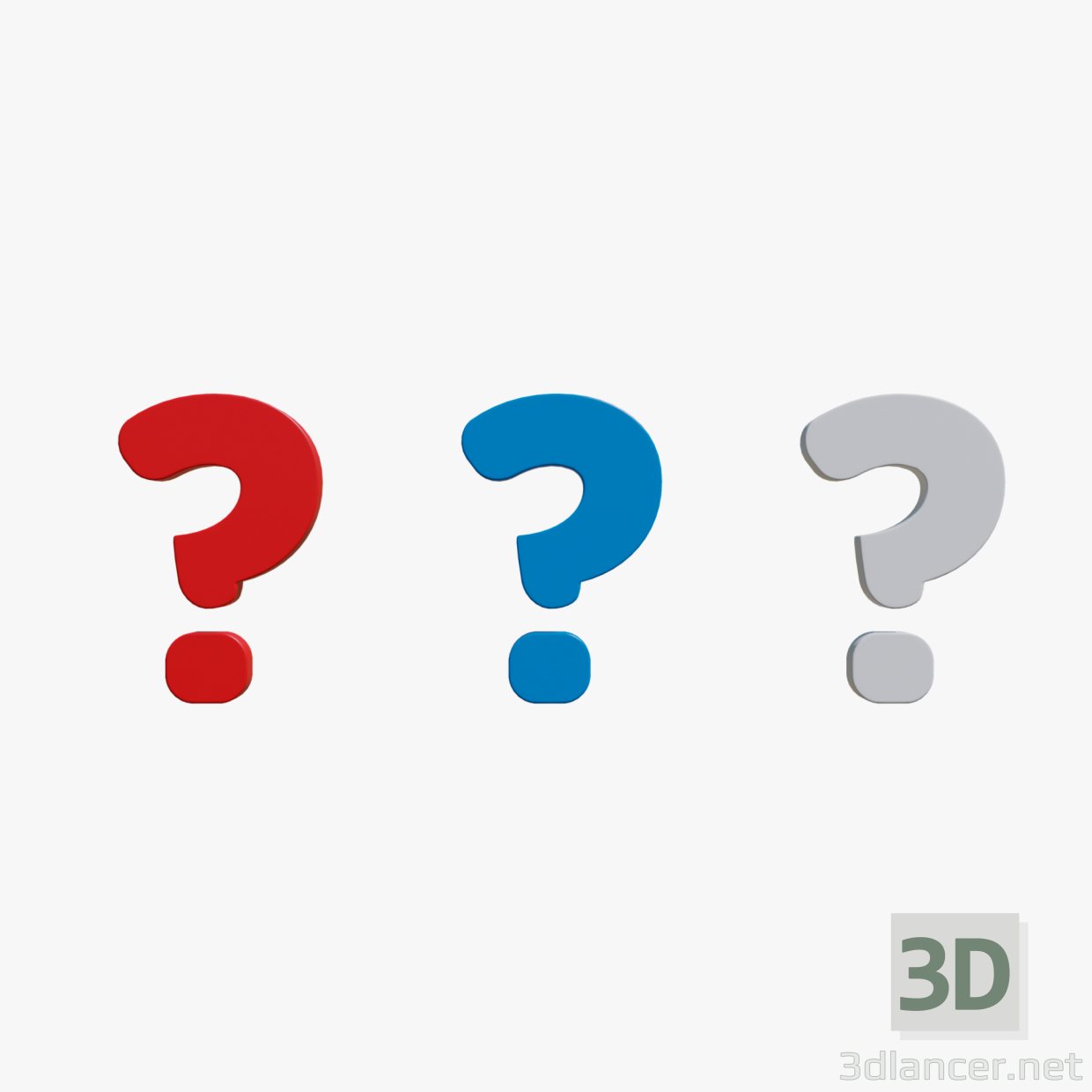 3d Questions 3 different colors (Blue, Red, White) model buy - render