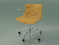 Silla 3128 (5 ruedas, con reposabrazos, cromo, con tapicería de cuero extraíble)