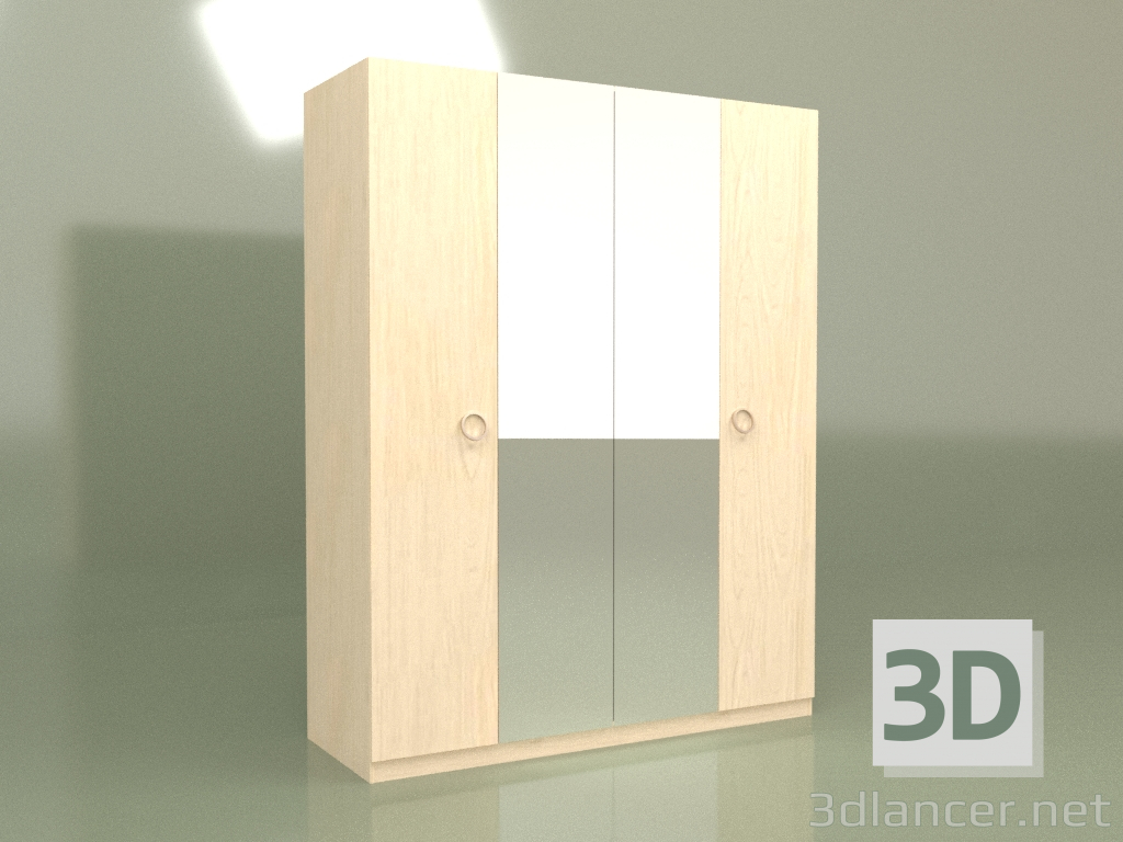 3d model Wardrobe 4 doors with a mirror DN 1403 (Maple) - preview