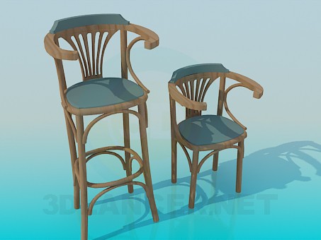 3d model A set of wooden chairs - preview