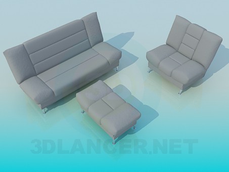 3D Modell Sessel, Sofa und Ottoman Satz - Vorschau