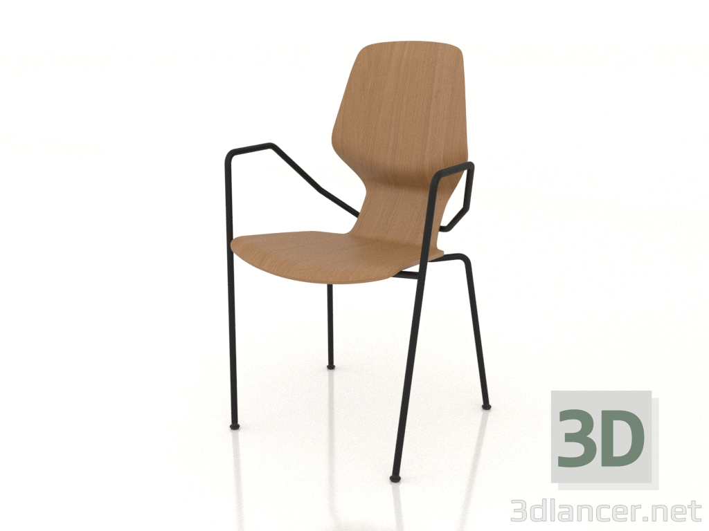 modèle 3D Chaise sur pieds métal D16 mm avec accoudoirs - preview