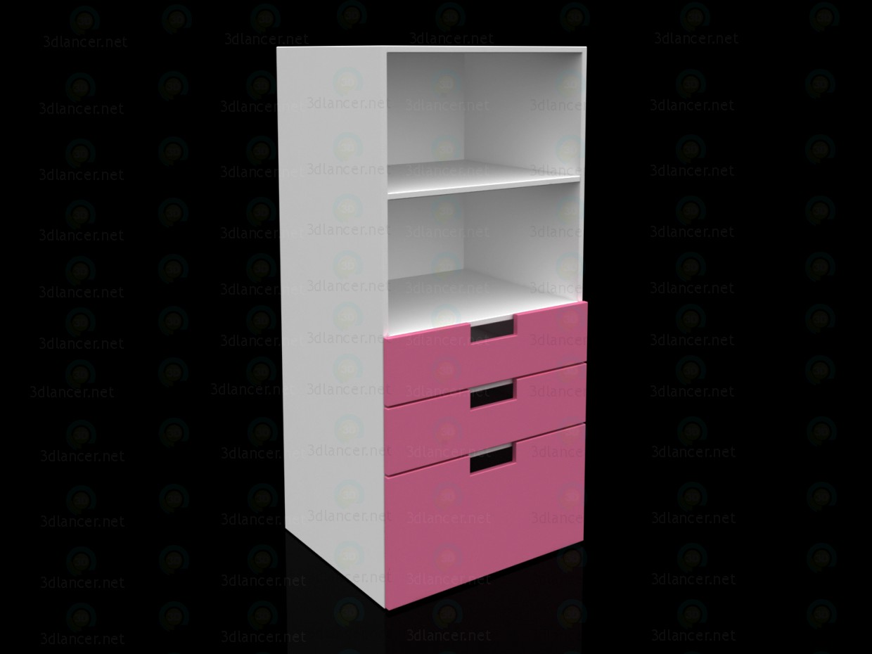 3d model Librería de STUVA de IKEA con cajones, blanco, rosa - vista previa