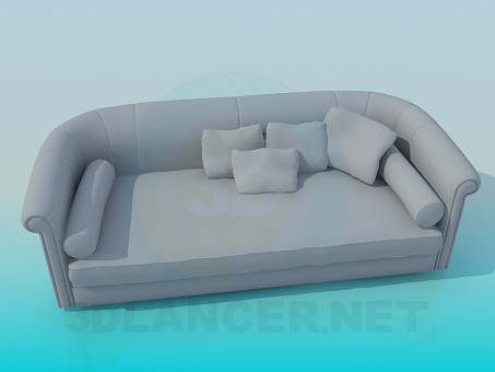 3D Modell Sofa mit Kissen und Rollen - Vorschau