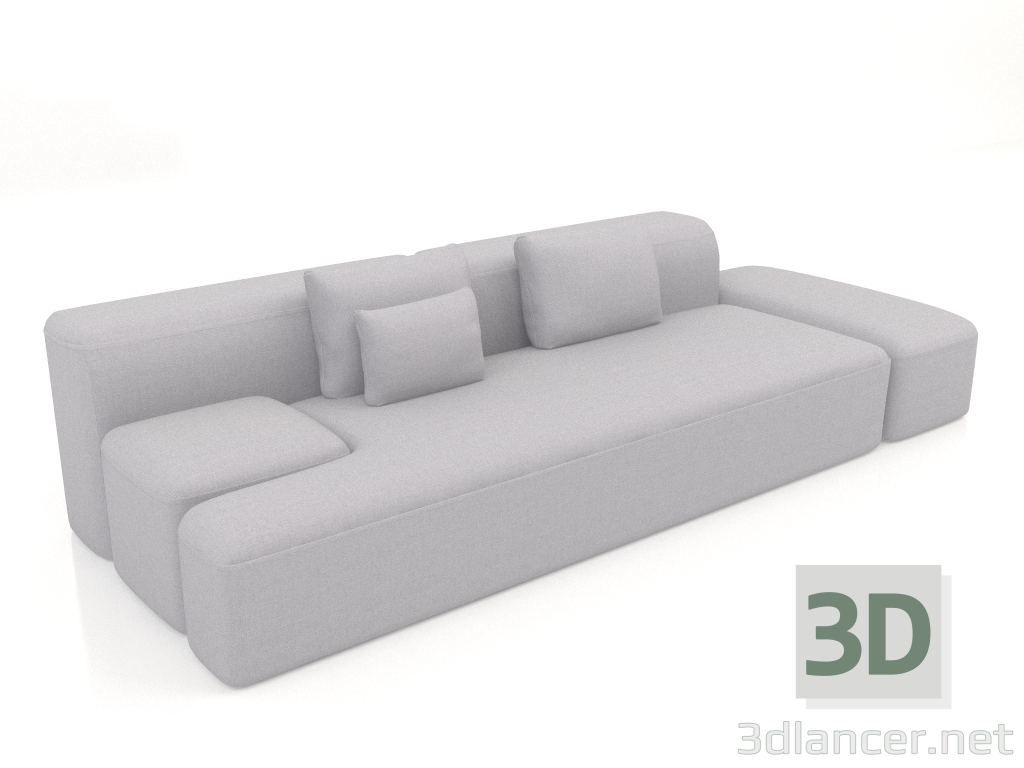 modello 3D Divano e pouf a 3 posti dritto e civettuolo - anteprima