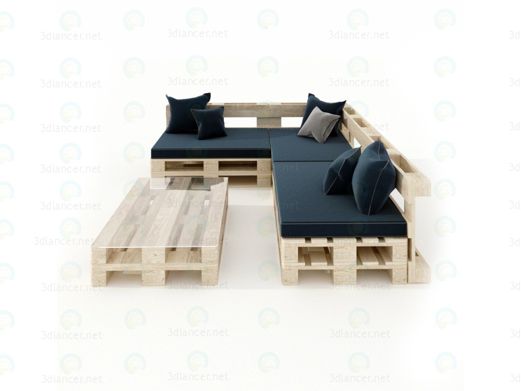 3d Corner sofa from pallets model buy - render