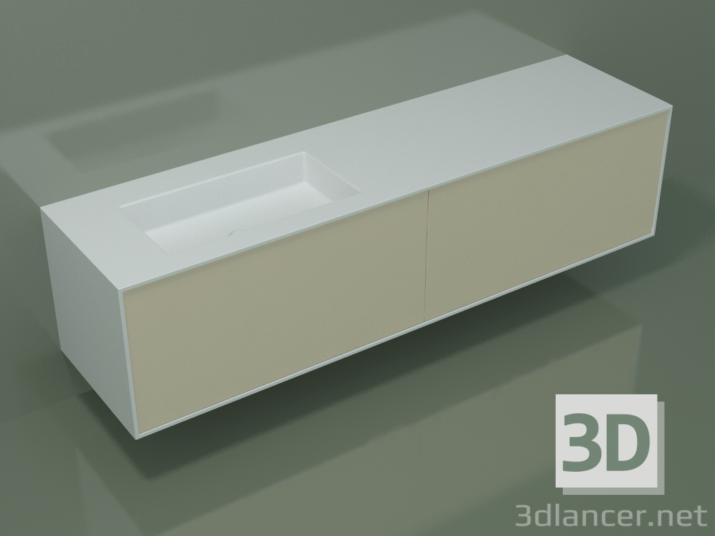 3d model Lavabo con cajones (06UCA34S1, Bone C39, L 192, P 50, H 48 cm) - vista previa