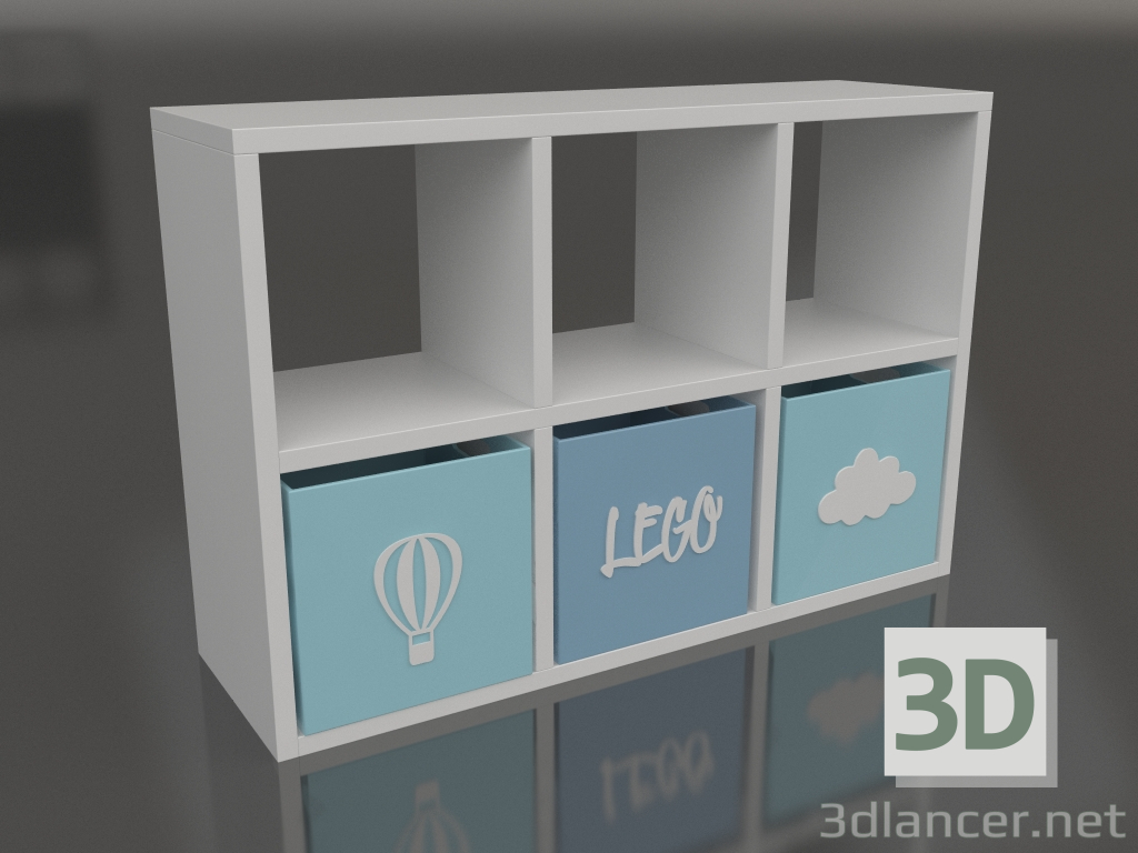 Modelo 3d Rack para brinquedos com gavetas (3 células + 3 gavetas) - preview