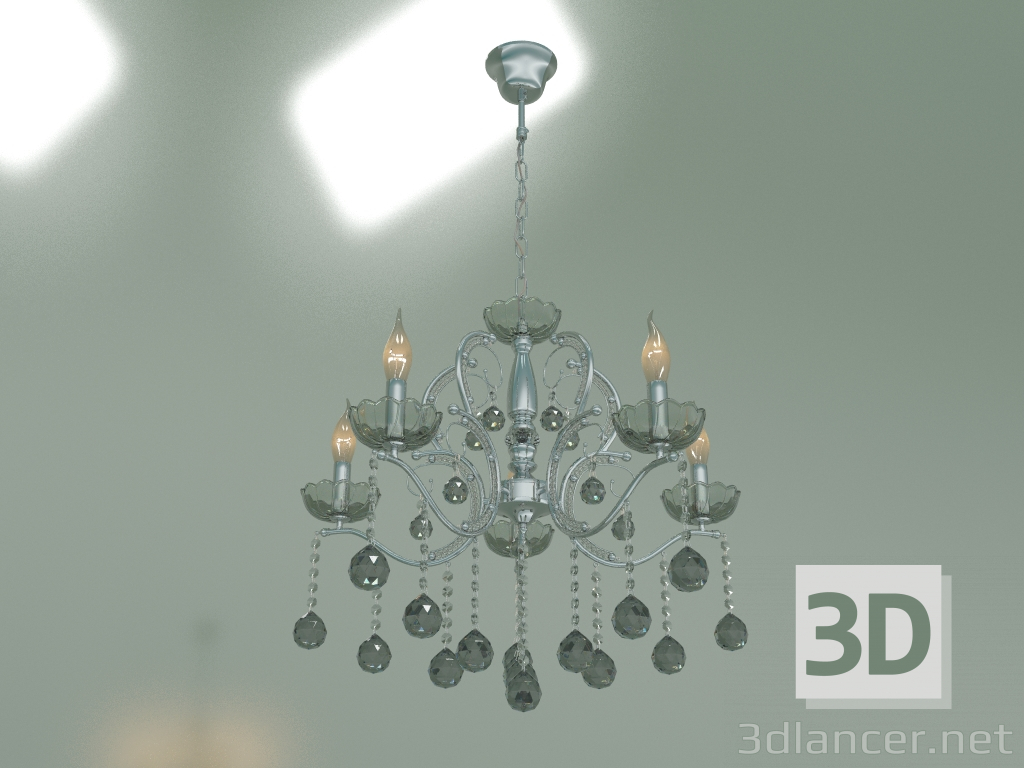 modello 3D Lampadario sospeso Brezza 10107-5 (cristallo fumè cromato) - anteprima