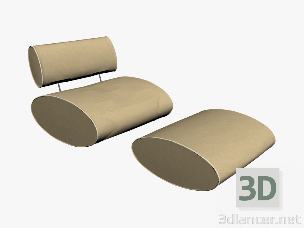 3d model Sillón con reposapiés Ottoman Dondolo e Dondolino - vista previa