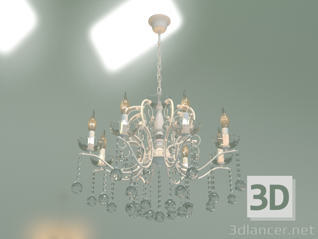 modello 3D Lampadario a sospensione Brezza 10107-8 (bianco lucido-cristallo trasparente) - anteprima