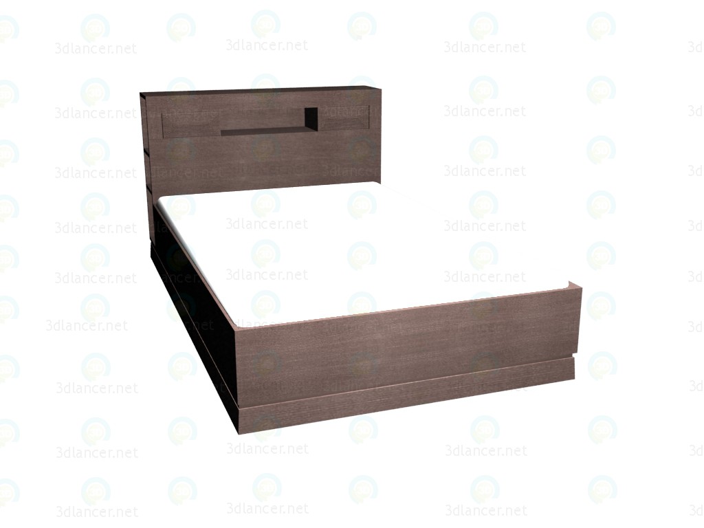 3D Modell Doppelbett mit Regalen im Kopfteil 140 x 220 (Eiche dunkel) - Vorschau