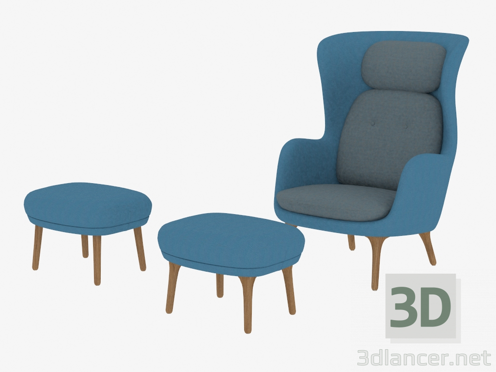 modèle 3D Fauteuil avec poufs Ro - preview