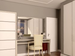 Dressing table with mirror and wardrobe