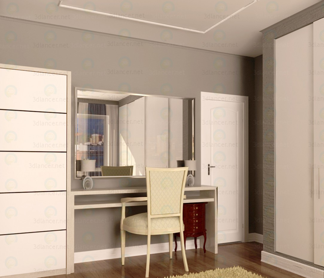 modèle 3D Coiffeuse avec miroir et armoire - preview