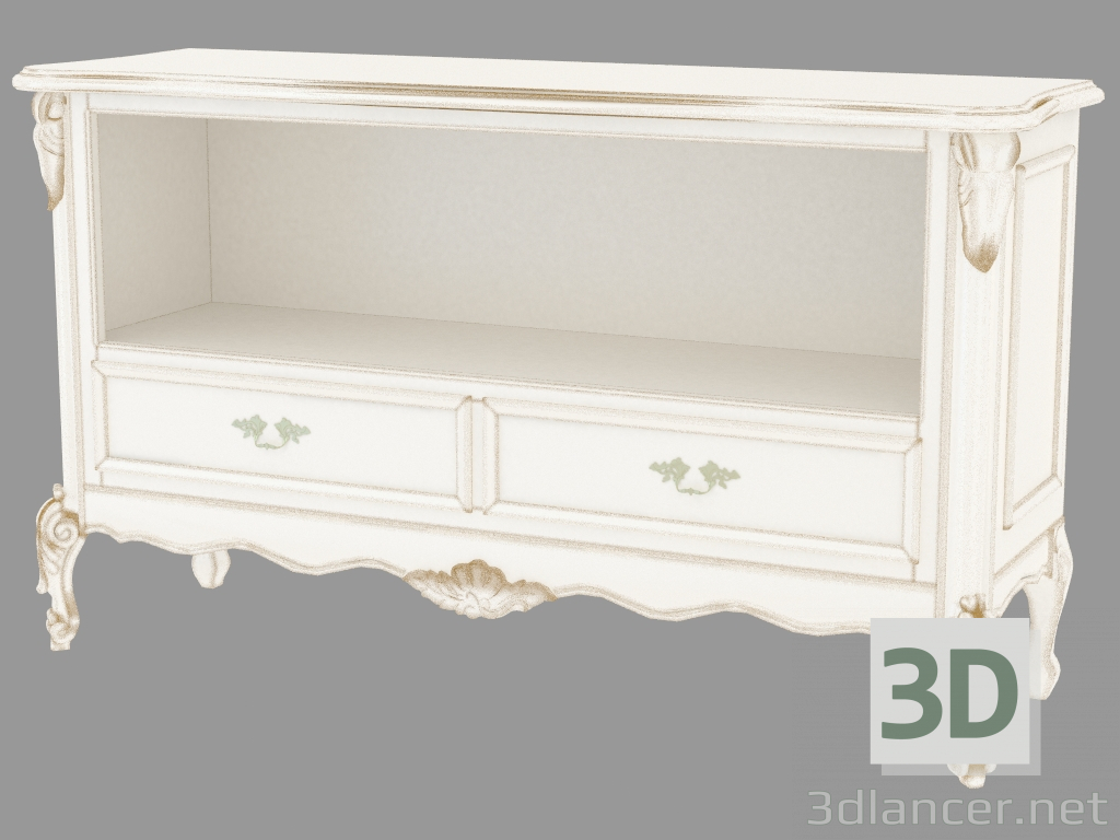 modello 3D Console con due cassetti BN8812 (bianco con patina d'oro) - anteprima