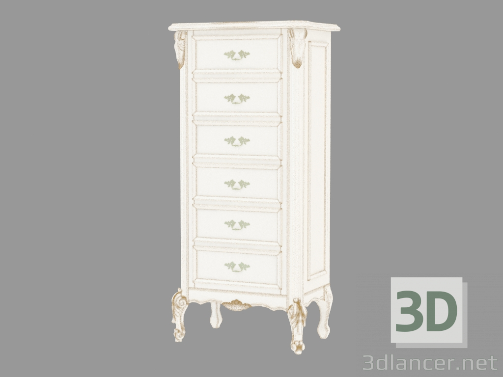 3d model Pecho con seis cajones BN8813 (blanco con pátina de oro) - vista previa