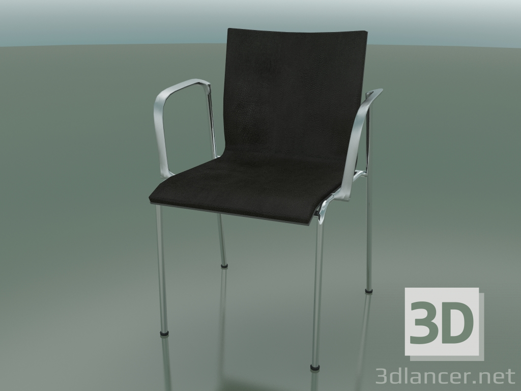 3d model Silla de 4 patas con reposabrazos, tapicería interior de cuero (129) - vista previa