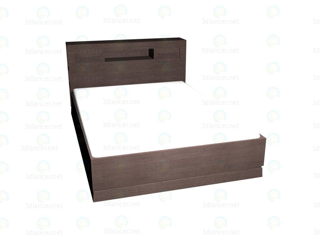 Modelo 3d Cama de casal com prateleiras em uma cabeceira 160 x 220 (Dark Oak) - preview