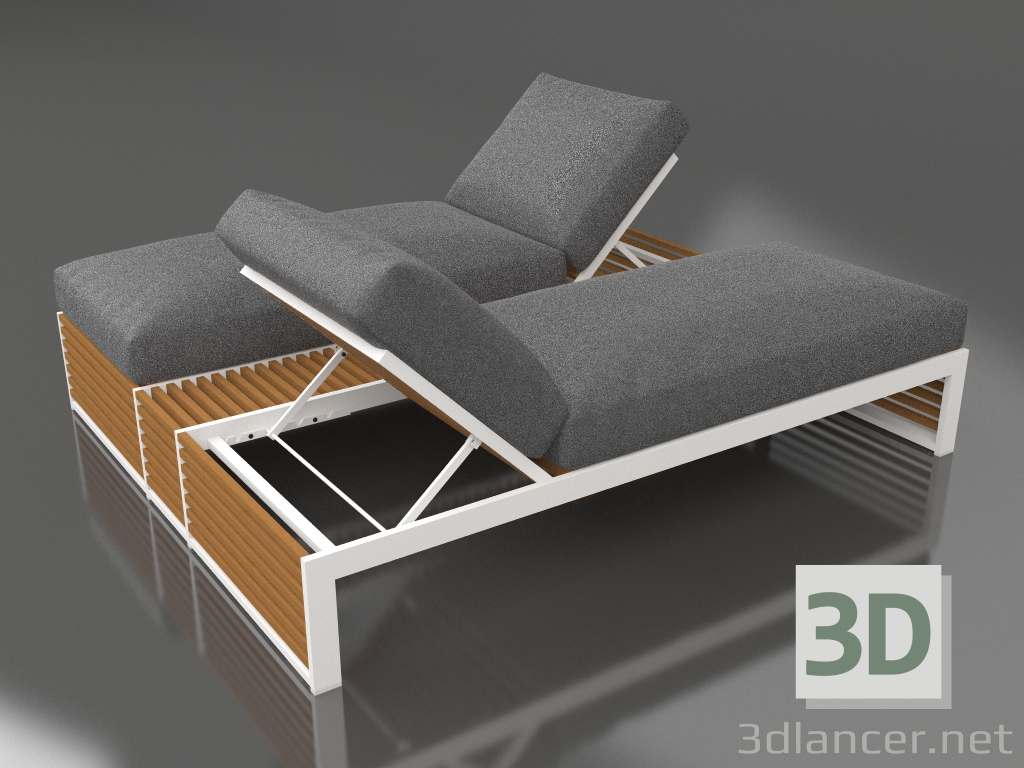 modello 3D Letto matrimoniale per il relax con struttura in alluminio in legno artificiale (Bianco) - anteprima