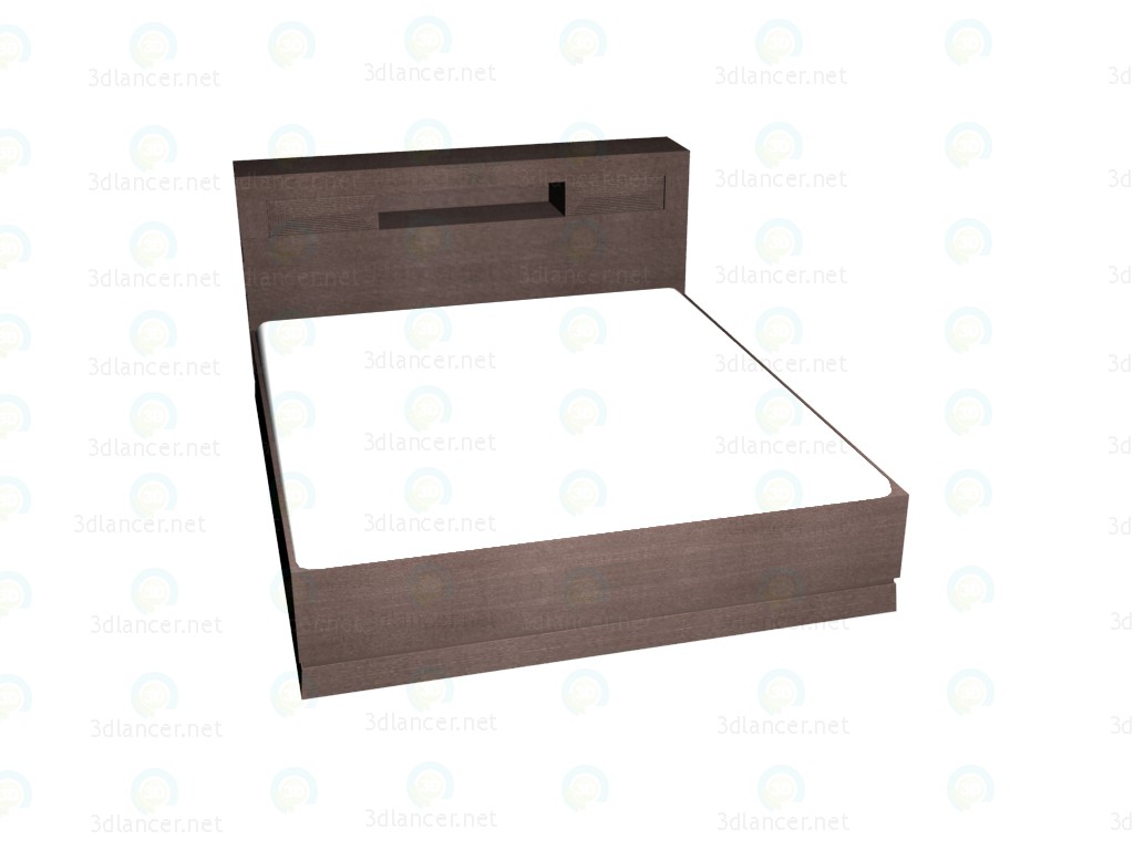 Modelo 3d Cama de casal com prateleiras em uma cabeceira 180 (Dark Oak) - preview