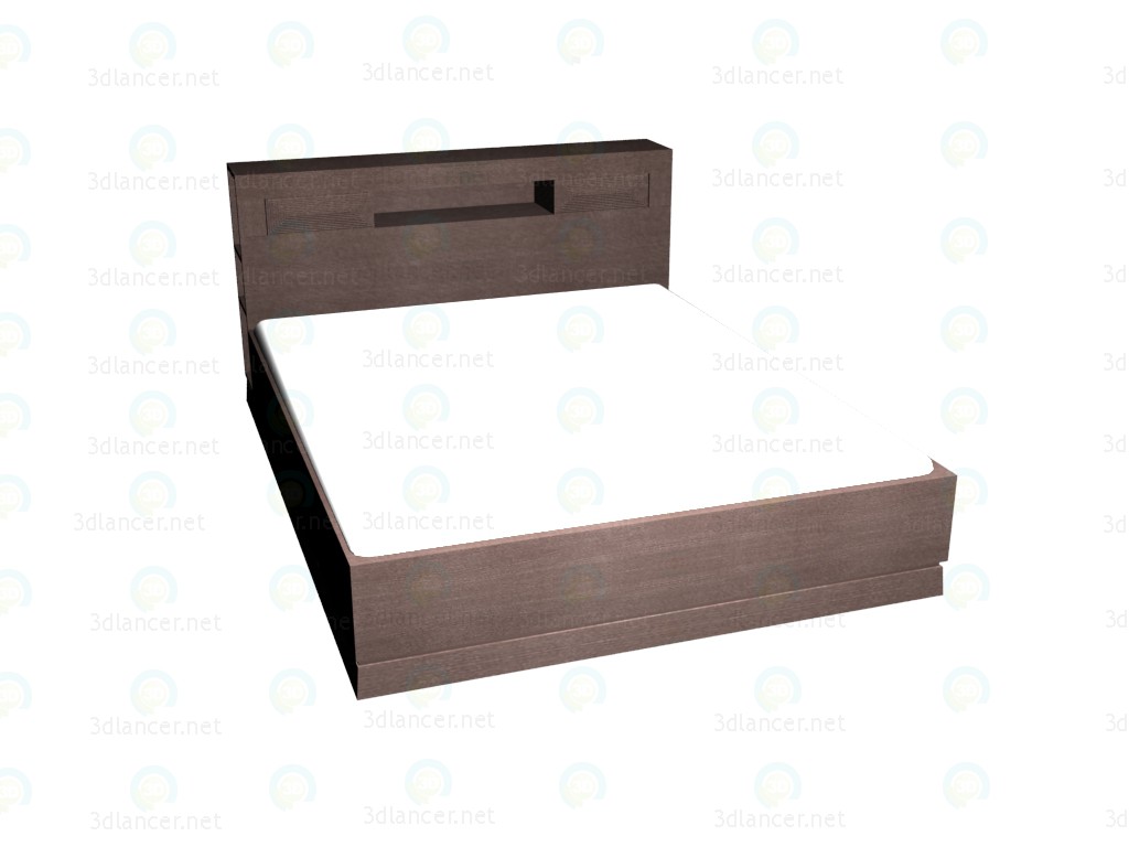 Modelo 3d Cama de casal com prateleiras em uma cabeceira 180 x 220 (Dark Oak) - preview