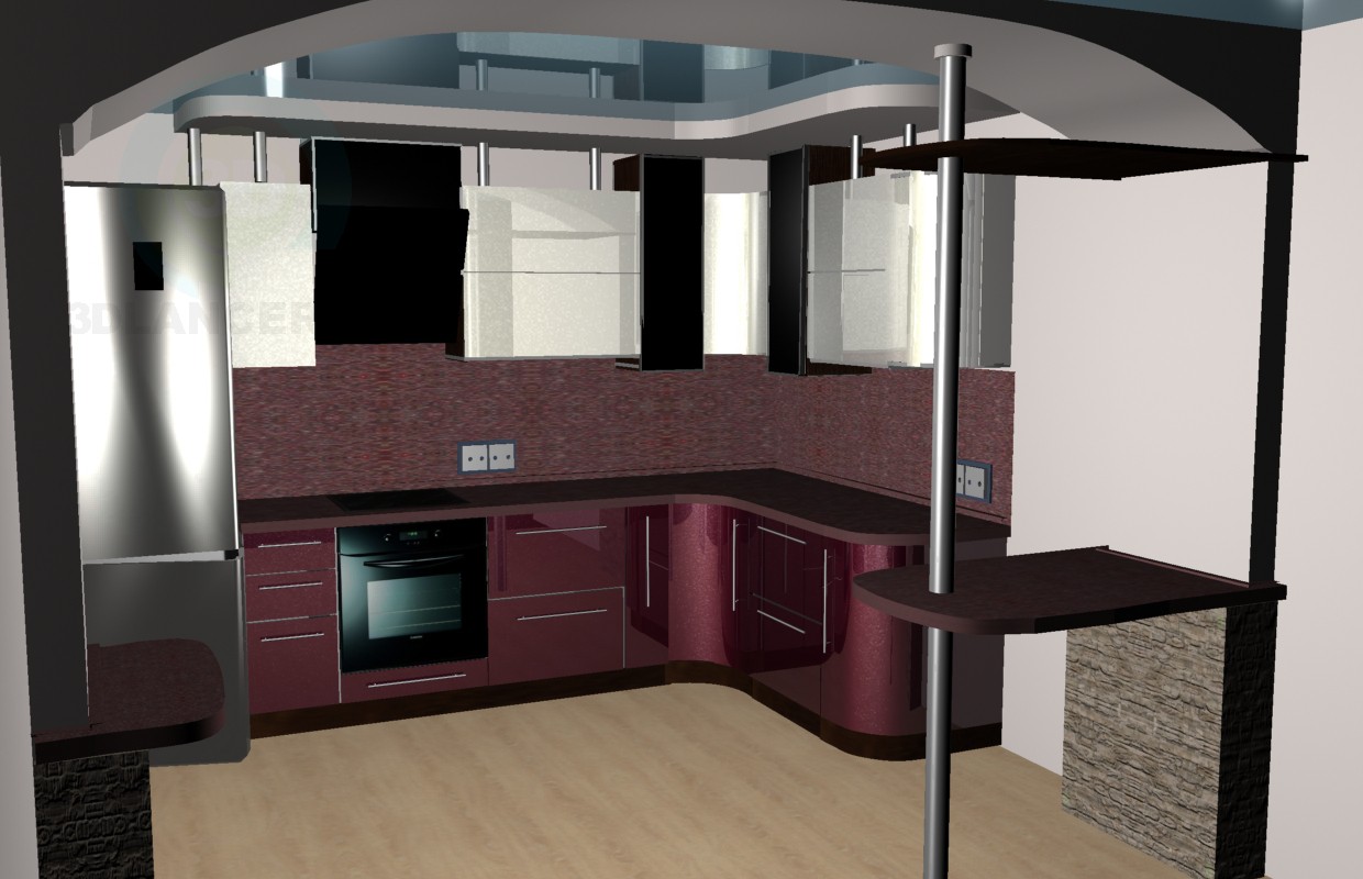 3d model cocina Burdeos - vista previa