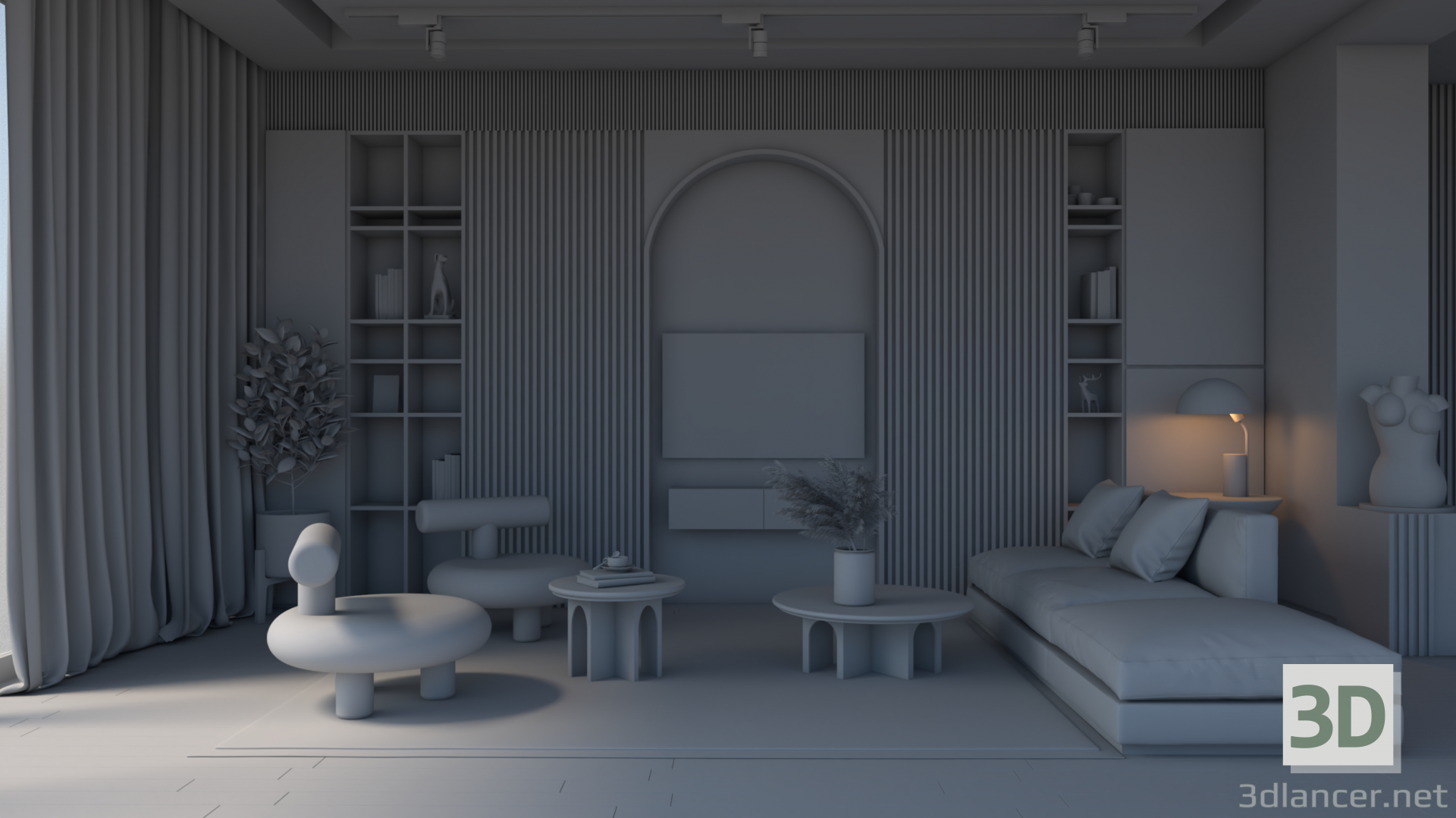 3D Küçük modern oturma odası modeli satın - render