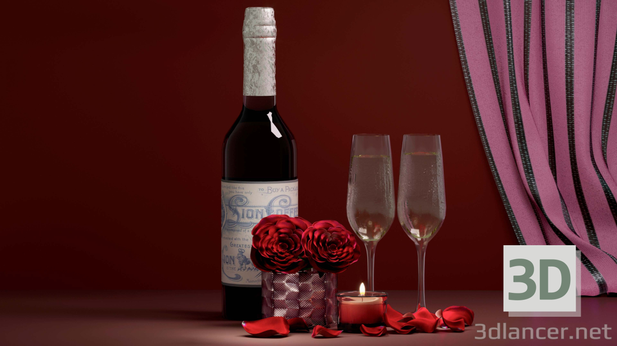 modello 3D di Rose e vino comprare - rendering