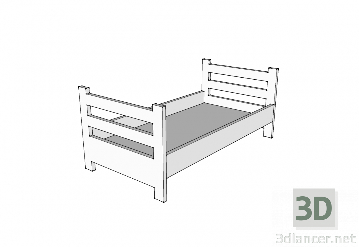 modèle 3D Lit en bois - preview