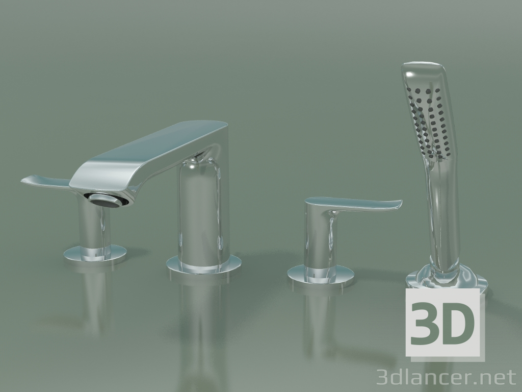 3d model 4-hole rim-mounted bath mixer (31442000) - preview