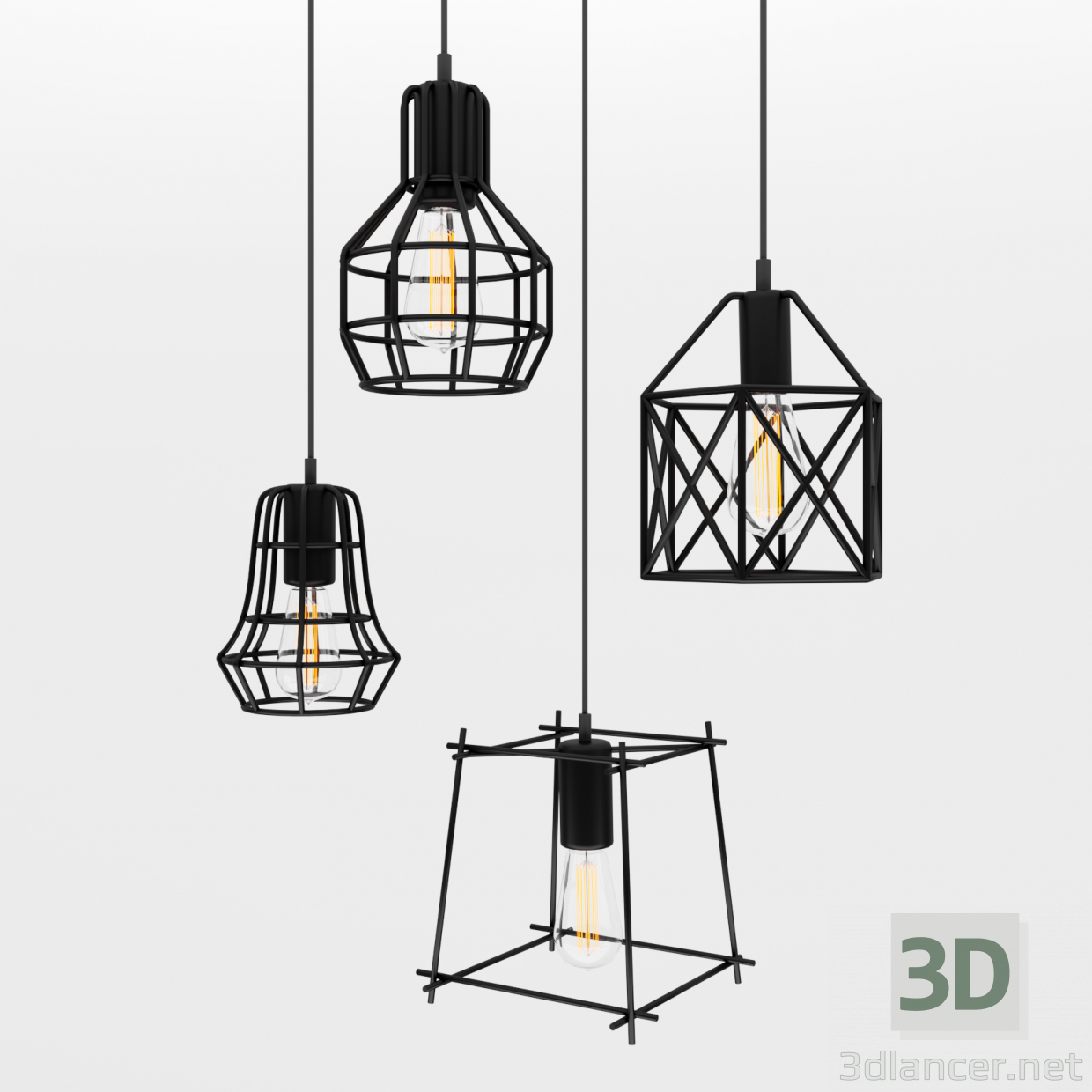 Luces colgantes de jaula 1 3D modelo Compro - render