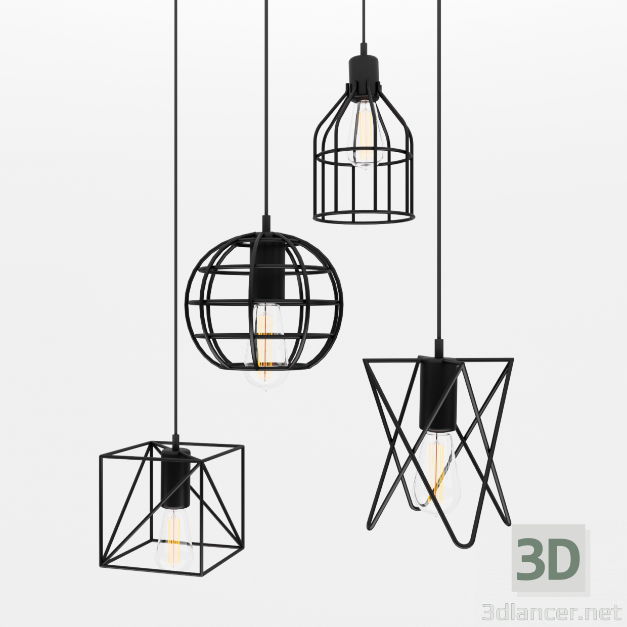 3d Cage pendant lights 2 model buy - render