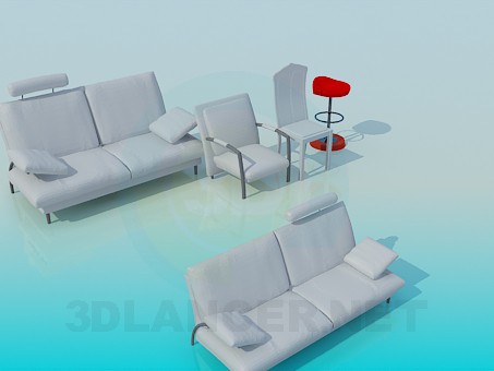 3d model Un conjunto de sofas con sillas - vista previa